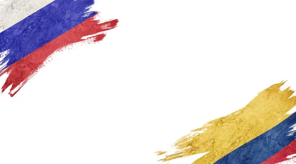 Flaggen Russlands und Kolumbiens auf weißem Hintergrund — Stockfoto